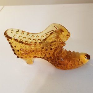Fenton Hobnail Amber Glass Cat Head Shoe